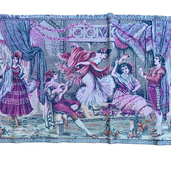 VTG Italian Tapestry Wall Hanging Elegant 19th Century Garden Scene Courting - Picture 4 of 12